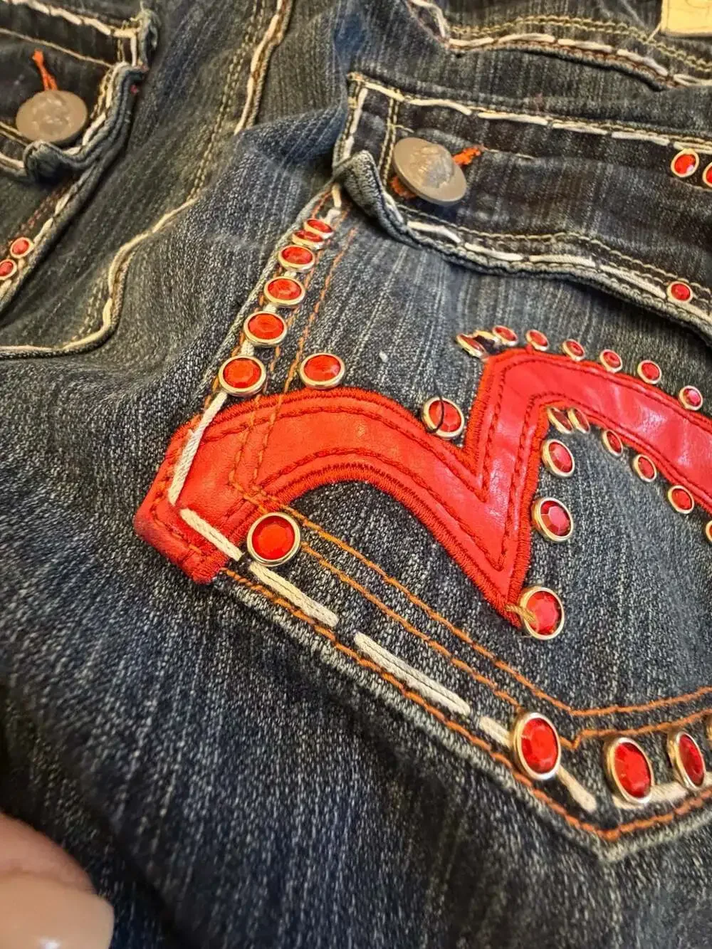 Laguna Beach Jean Co. Denim Jorts with Skull Buttons and Rhinestones Sz 40